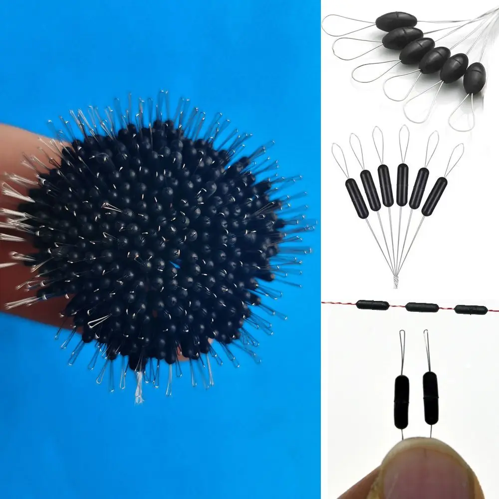 

300pcs / pack Black Float Fishing Bobber Silicone Stopper Space Bean Connector Fishing Line Resistance Fishing Accessories