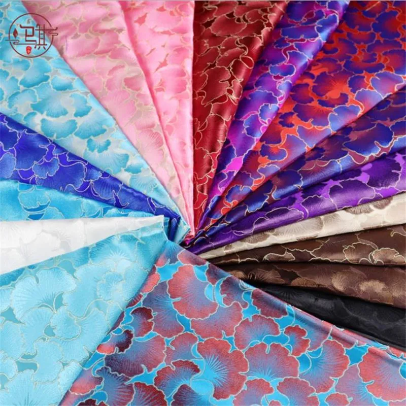 CF1102 Pink/Blue/Grey/Coffee/Goden Ginkgo Biloba Leaves Jacquard Brocade Fabric Jackets Home Textiles Curtain DIY Materials