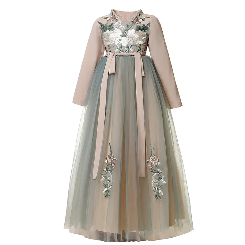 Robe Hanfu Cheongsam Chapel-Pao pour Fille, Tenue de Princesse Élégante pour ixde Nouvel An et Mariage pour Enfant