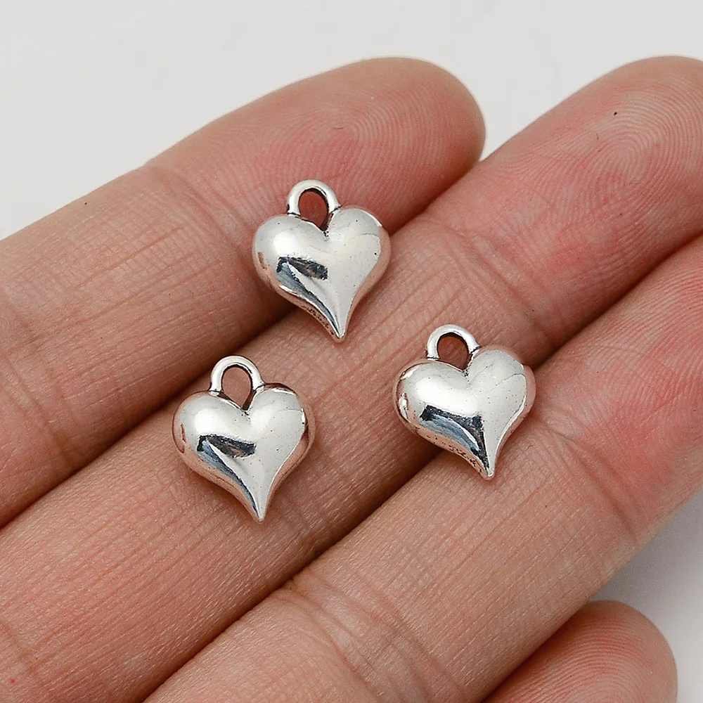 25pcs/Lots 11x13mm 3D Heart Charms Pendants For Diy Jewelry Making Findings Supplies Accessories Parts Handmade Handicraft