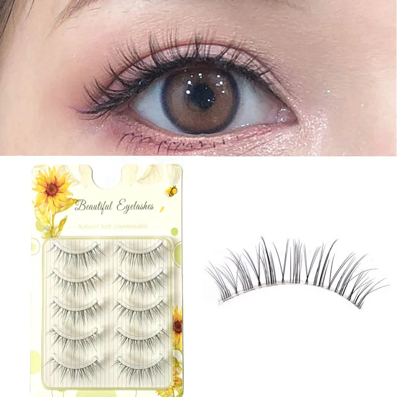 5pair /set Natural Lashes Handmade Fake Lashes False Eyelashes Soft Lashes Transparent Stem High Quanlity Beauty