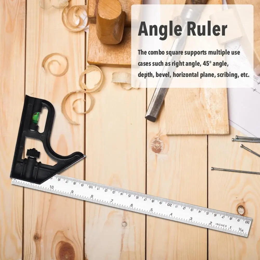 Professional 305mm Combination Square Angle Ruler Adjustable Steel Protractor Right Angle Ruler Carpenter Measuring Tools