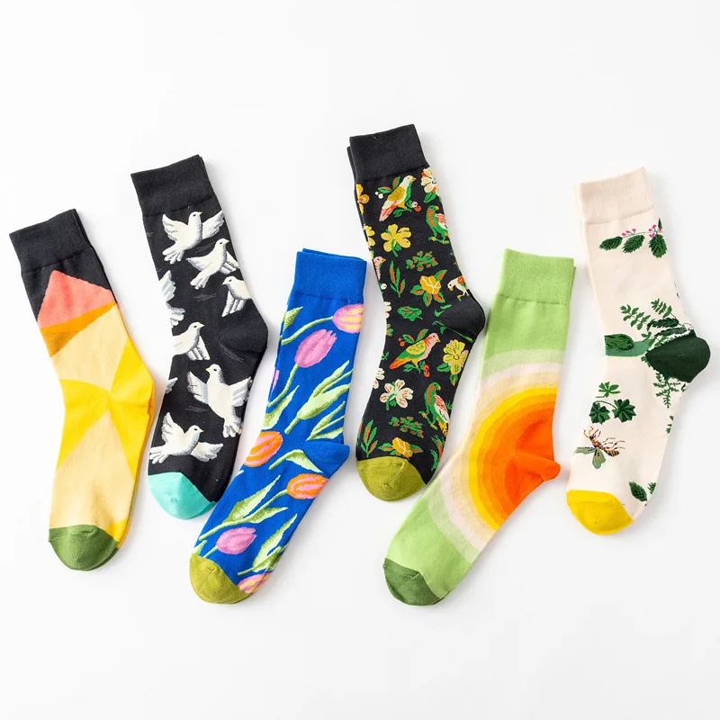 1 Pair Fashion Women Socks Cartoon Flower Plant Cactus Funny Casual Female Cotton Floral Hosiery Girls Streetwear Harajuku Sox