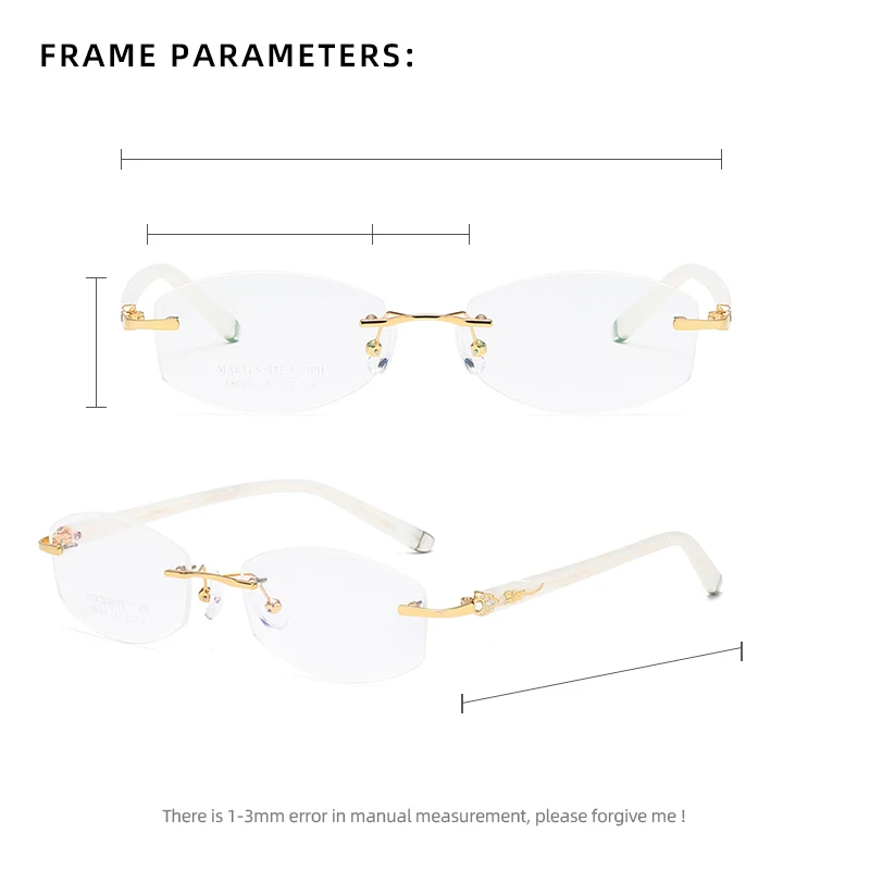 ZIROSAT 58069 Alloy Tint Lenses Myopia Glasses Reading Glasses Diamond Cutting Rimless Titanium Glasses Frame for Women