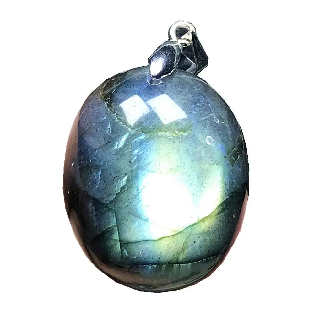 

Top Natural Labradorite Pendant Jewelry For Woman Man Yellow Blue Light Crystal 27x22x11m Beads Silver Moonstone Gemstone AAAAA