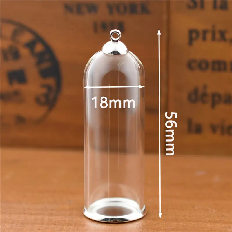 5set 50*18mm hollow glass tube with setting base beads cap set no filler glass bottle glass vail pendant fashion DIY accessory