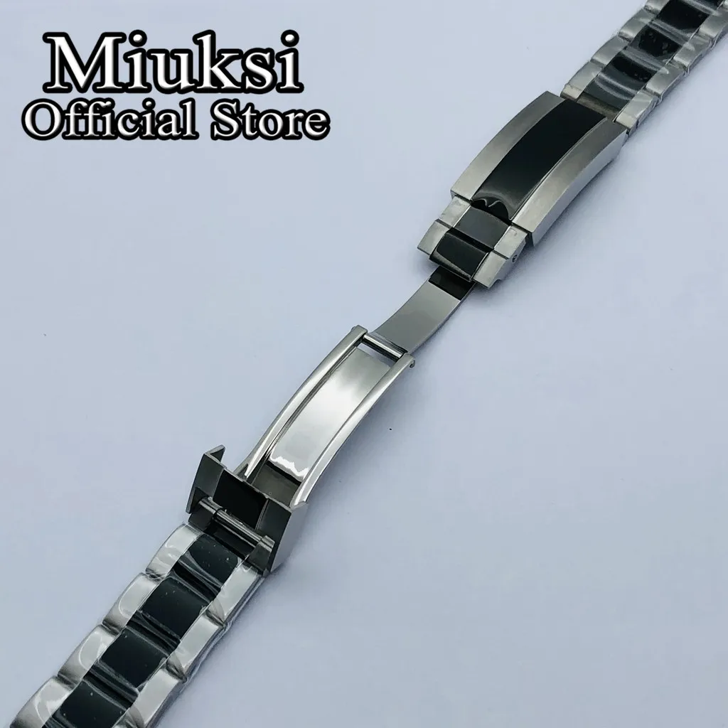 Miuksi 20mm silver black 316L solid stainless steel watch band folding buckle fit 40mm watch case bracelet mens strap