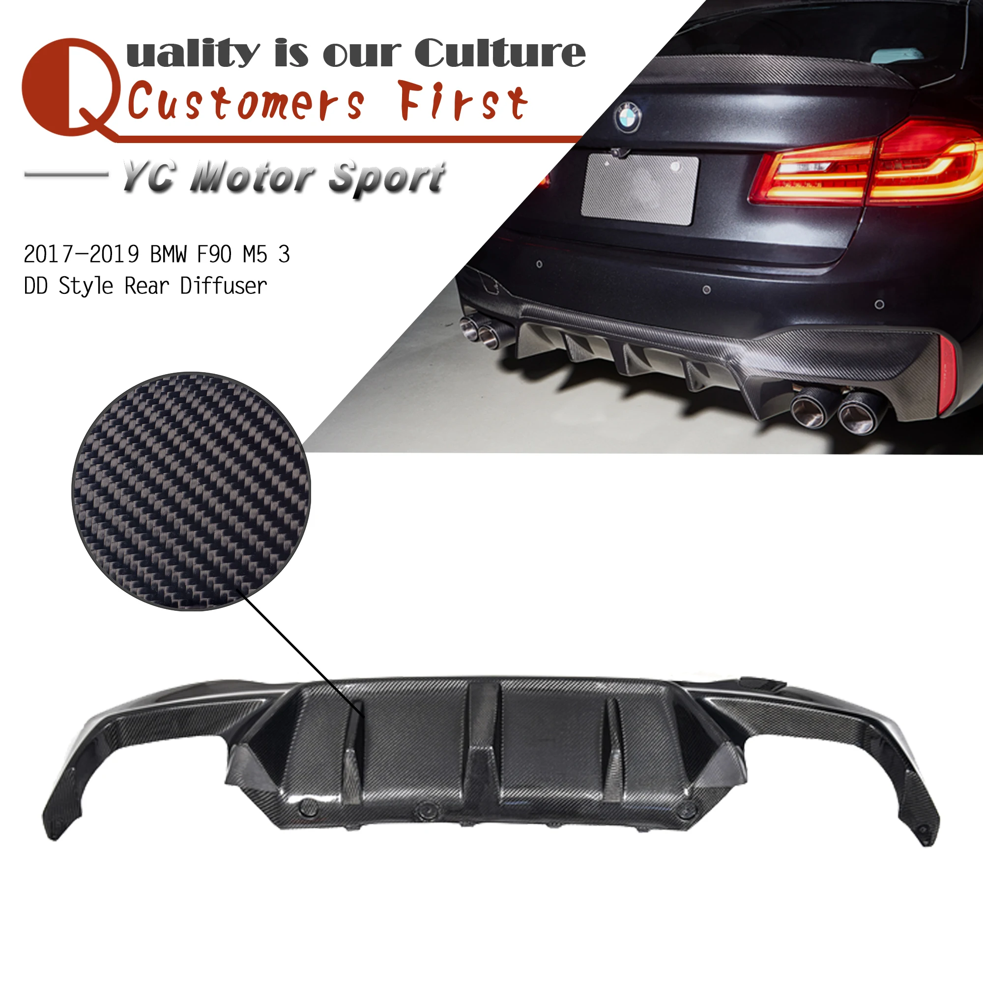 

Car Accessories CF Carbon Fiber 3DD Style Rear Diffuser Fit For 2017-2019 F90 M5 Rear Diffuser Lip Car Stying