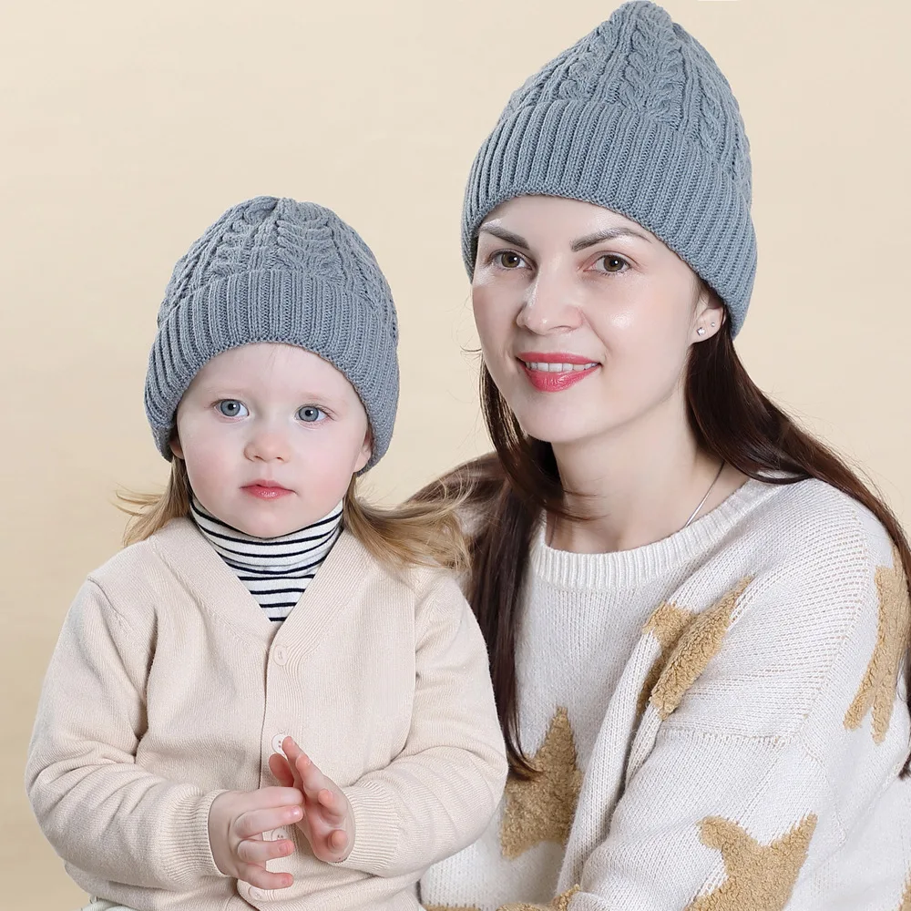 Winter Braided Hat For Kids Warm Knitted Baby Accessories Girl Boy Mom Beanie Cap Solid Color Children Toddler Beanies Bonnet