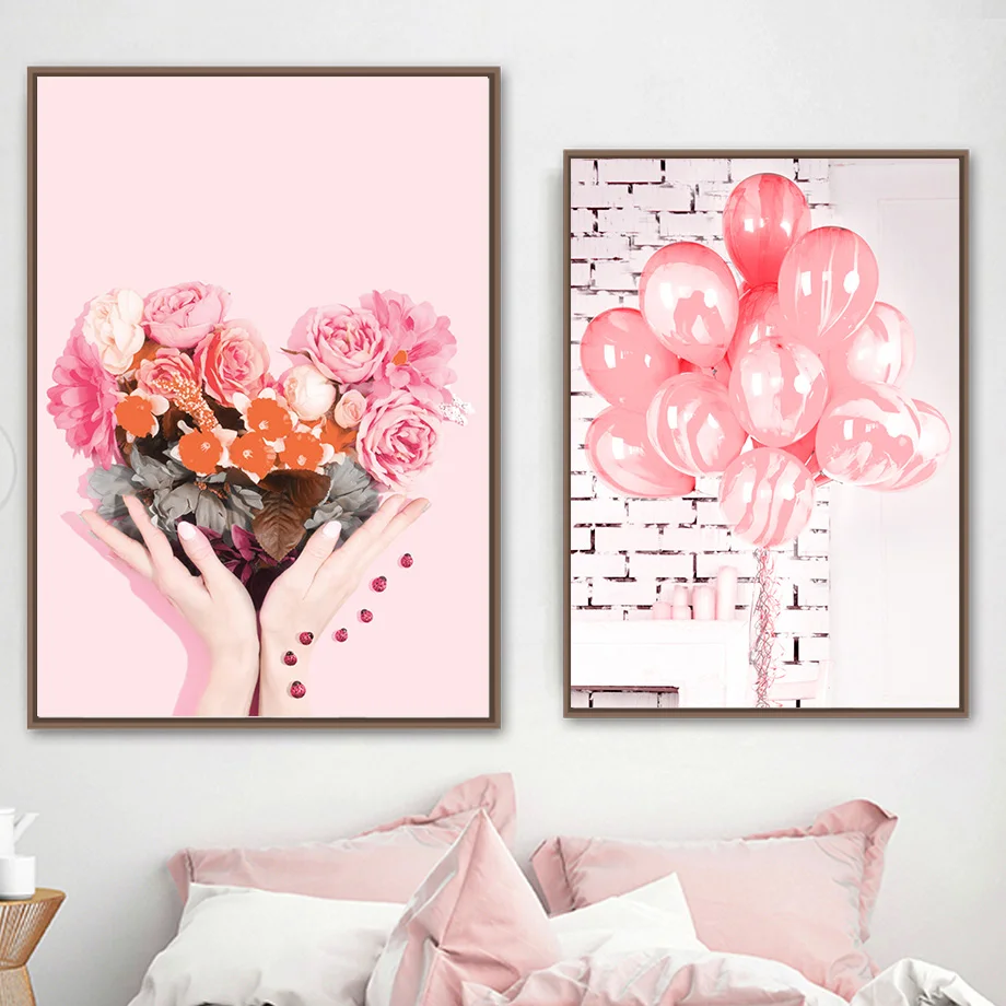 LOVE Balloon Flower Plum Blossom Quote Wall Art Canvas Painting Nordic Posters And Prints Wall Pictures For Living Room Decor