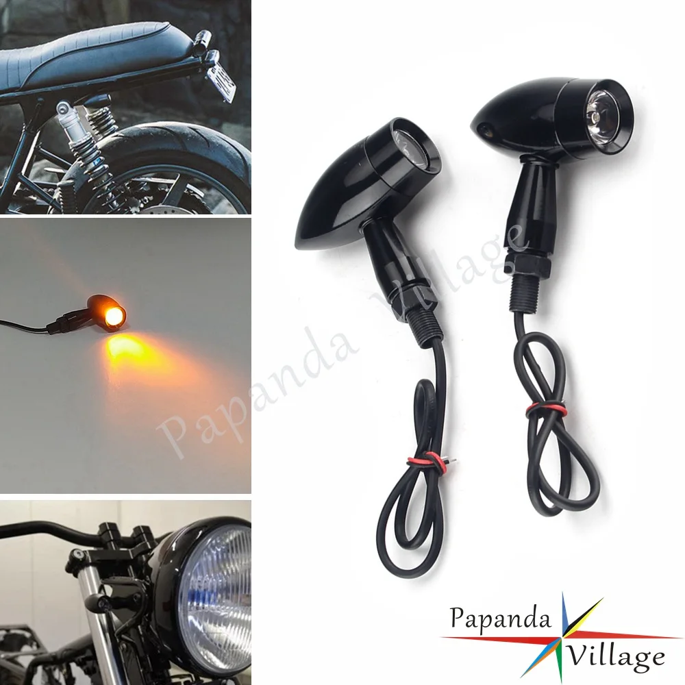 

For Harley Cruiser Chopper Motorcycle Metal Bullet Turn Signals Indicator Light LED Amber Universal Blinker Lamp Cafe Racer 10mm