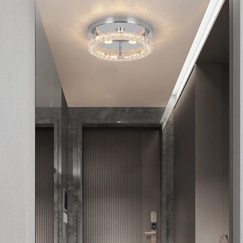 Modern LED Crystal Chandelier Lighting Mirror Rings Ceiling Lamp for Living Room Kitchen Luminaire Home Decor Light Fixture