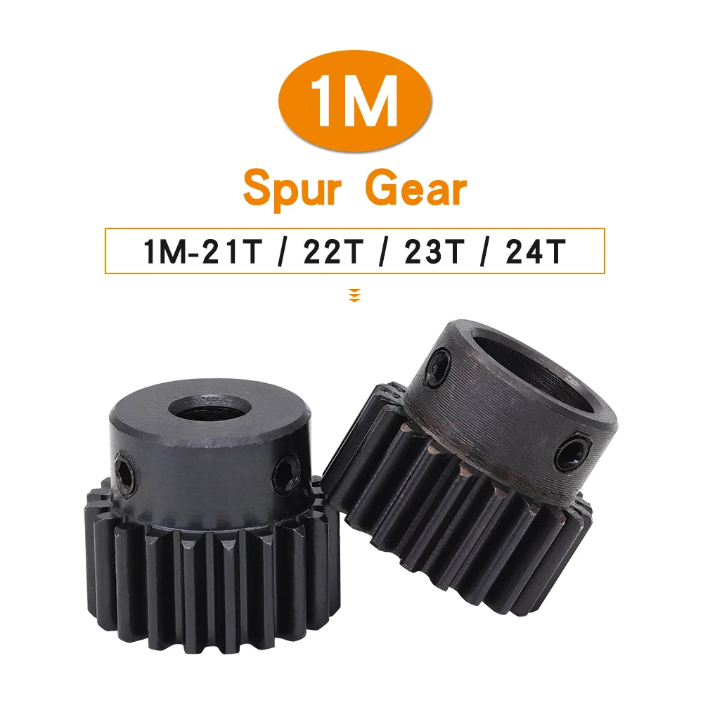 1 Piece Module 1 Motor Gear 1M-21T/22T/23T/24T SC45#Carbon Steel Material Blackening Spur Gear Bore Size 5/6/6.35/7/8/10/12 mm