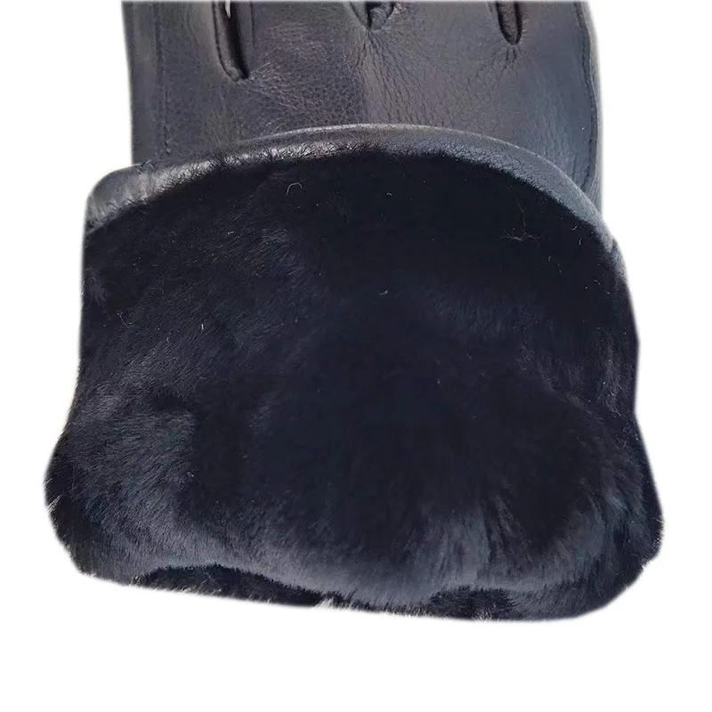 Guantes de piel de venado gruesos de lana real de moda de invierno para hombres Guantes de lana real de piel de venado clásica de alta calidad Guantes de lana real de horror Calor Protección contra el frío Cizalla Negr