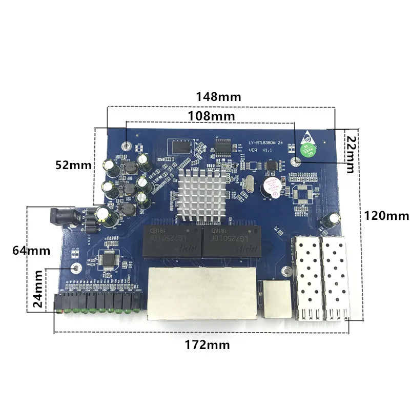 Módulo de interruptor ethernet poe, 8 portas, 10/100/1000mbps, gerenciamento do módulo de interruptor ethernet com 2 chips gigabit sfp