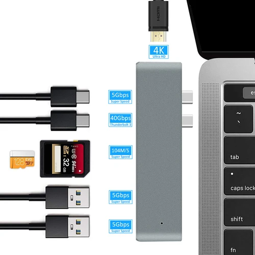 Imagen 2 del producto Adaptador USB 3,1 tipo C Hub a HDMI 4K Thunderbolt 3 USB C Hub 3,0 TF SD ranura para lector PD para MacBook Air 13 15 Pro 14 M4 M3 M2 M1