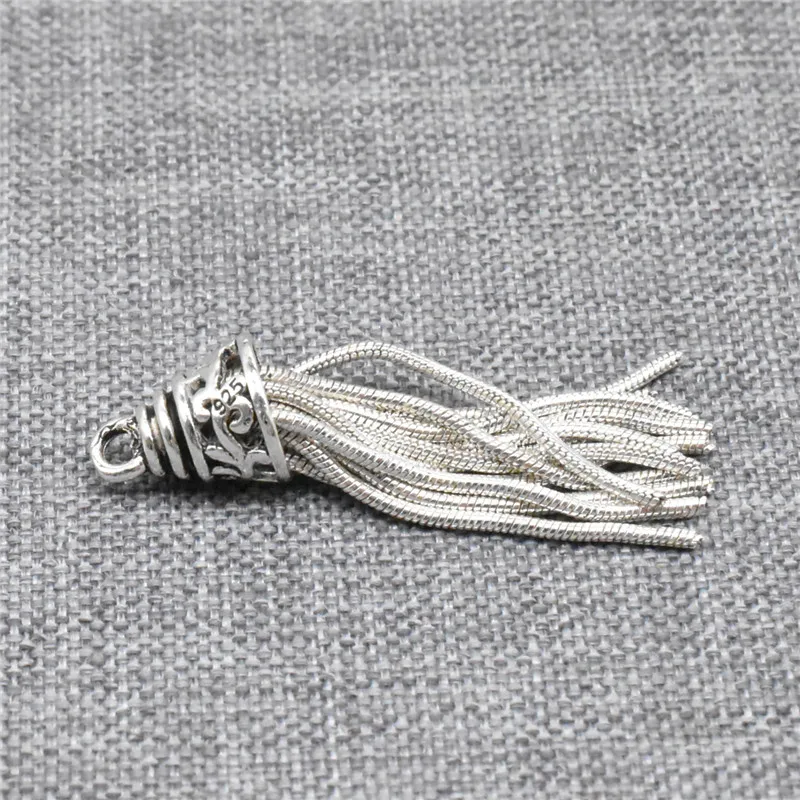 925 Sterling Silver Snake Chain Tassel Charm Pendant for Necklace Earring