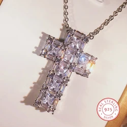 Vintage Cross Pendant AAAAA Cz Stone 925 Sterling Silver Hiphop Pendant Necklace For Women Men Party Wedding Jewelry