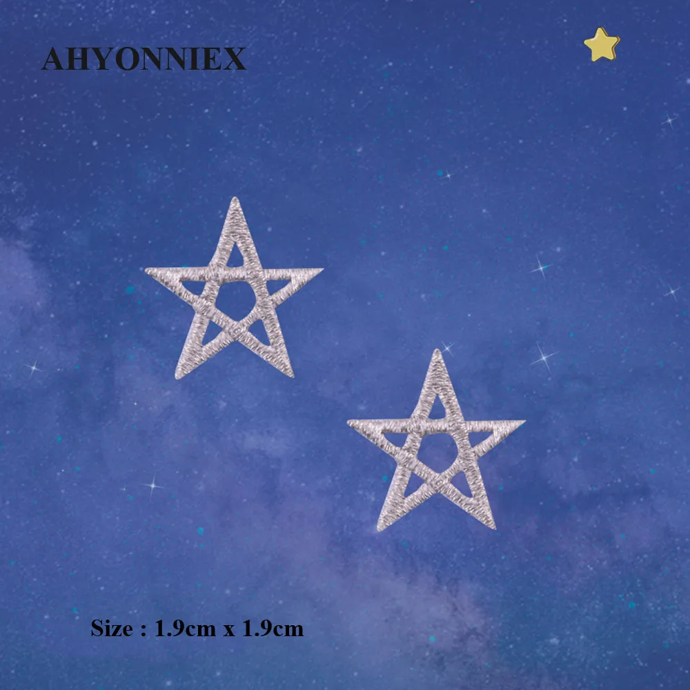 AHYONNIEX Goden Silver Star Embroidery Repair Patches Bag Jacket Jeans Cartoon Iron On Patches Sticker for Clothes Dress Shoes