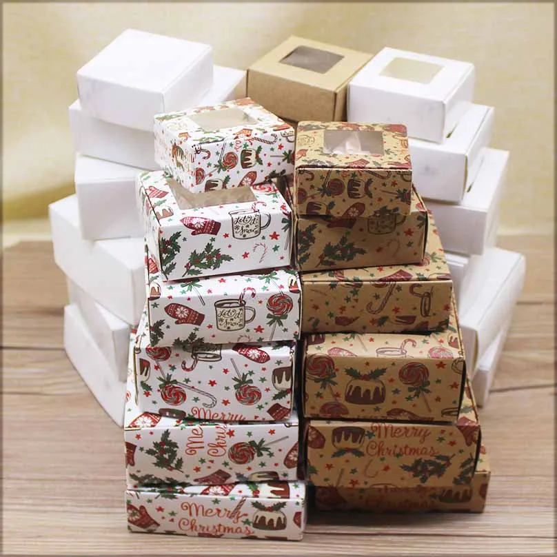 10pcs Multi Size Gifts Box with Window Marbling Style kraft Paper Window Wrapping Package for Jewelry Party Supplies