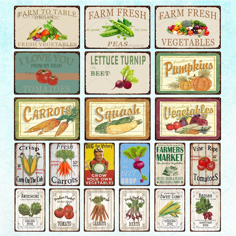 

Vintage Vegetable Tin Sign Home Decorative Metal Sign Plaque Wall Decor Farm Garden Living Room Kitchen Decoration 20x30cm