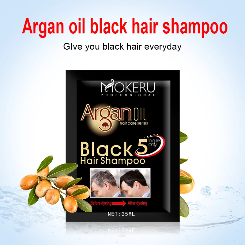 

Mokeru 5pc/Lot Natural Herbal Argan Oil Essence Permanent Black Color Fast Black Hair Dye Shampoo For Covering Gray Hair Shampoo