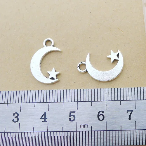 40 Pieces 17x19mm Antique Silver Color Twinkling Moon Star Charms DIY  For Jewelry Making