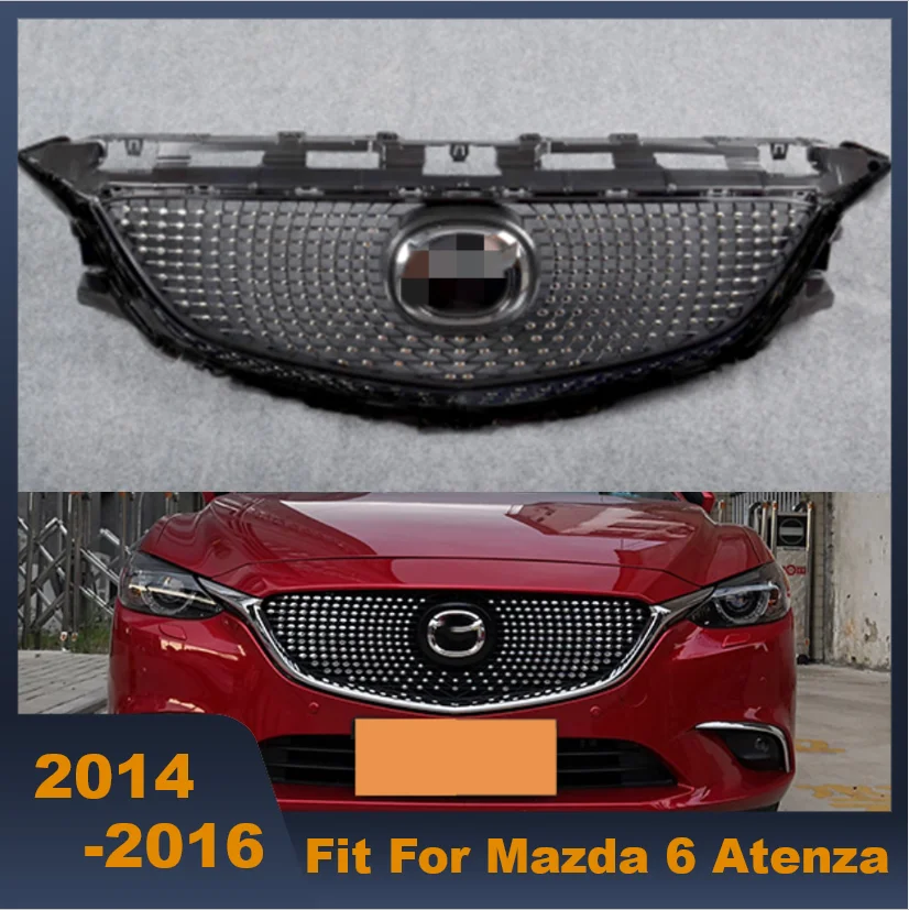 ABS Front Black Middle Grille Racing Grille Dianond Star Style Fit For Mazda 6 Atenza 2014-2016