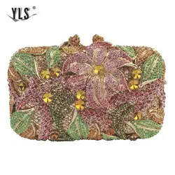 Luxury Crystal Women Clutch 3D Flower Party Evening Bags Purse Ladies Pink Silver Gold Diamond Handbag For Wedding 12 Color