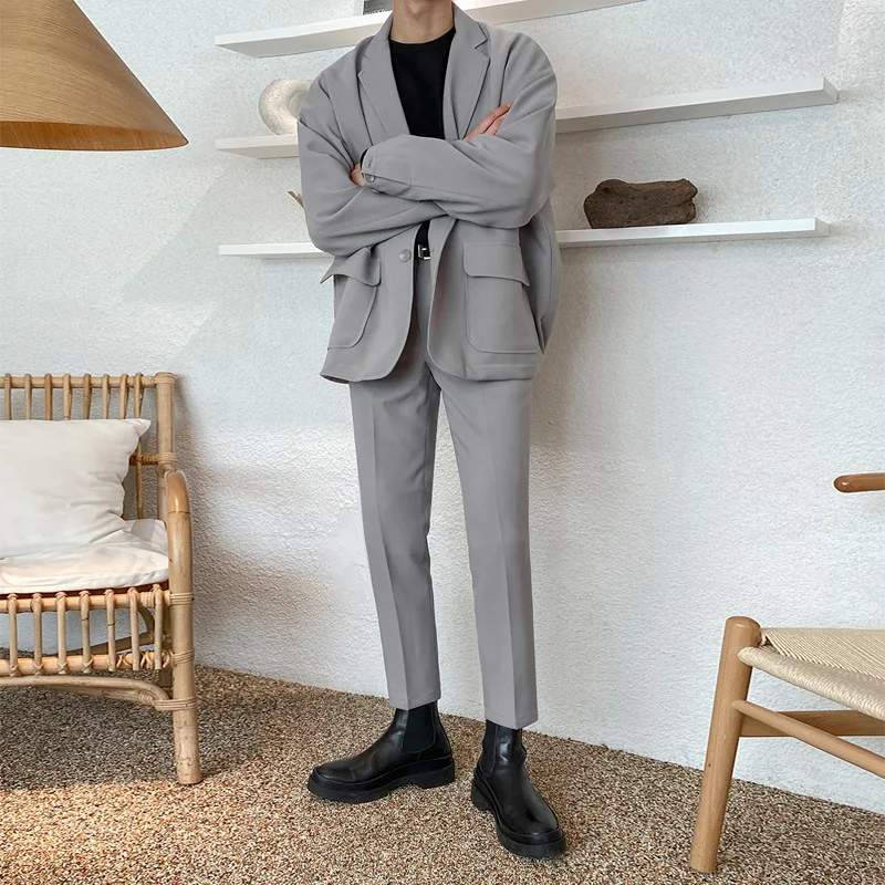 

2021 autumn new casual suit men's suit all-match loose-fitting handsome solid color jacket light cooked wind suit trousers