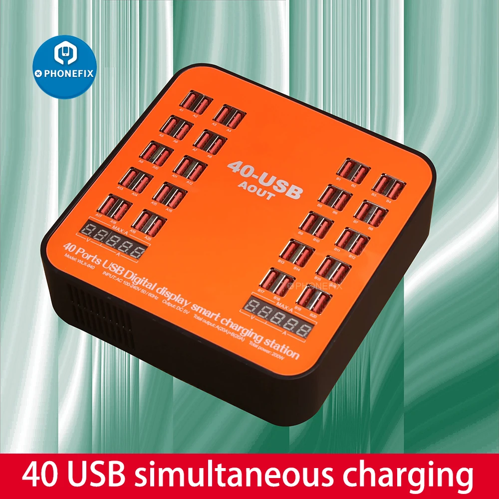 200W 40 Port Usb Charger Hub Charging Station Quick Charge LED Display Multi USB Charging Station Mobile Phone Desktop UK Plug