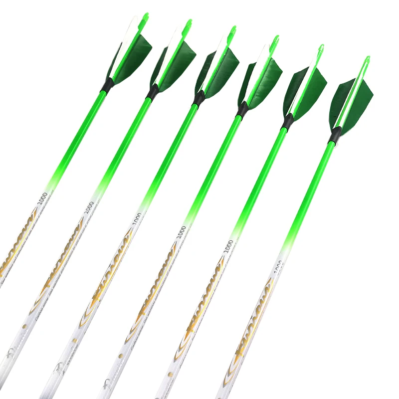 

Pinals Spine 500 600 700 800 900 1000 Archery Pure Carbon Arrow Green Shafts Feather Points Compound Recurve Bow Longbow Hunting