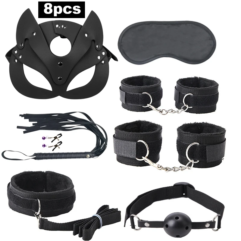 Nylon Plush Kits Sex Toys For Women Leather Mask Handcuffs Fox Tail Gag Whip Spanking Anal Plug Butt Bdsm Bondage Adult Games