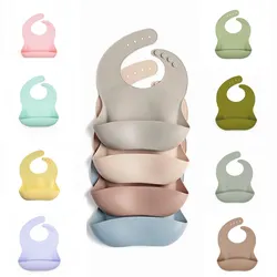 Baby Silicone Bibs Adjustable Waterproof Soft Baby Solid Scarf Lunch Apron Toddler Newborn Baby Feeding Tableware for Kids