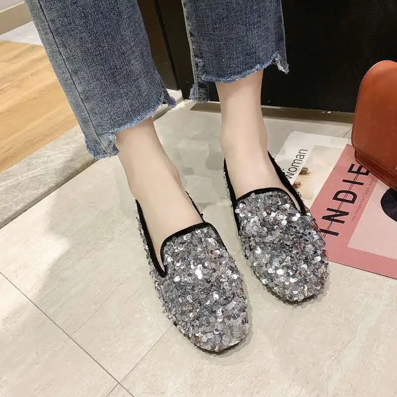 2020 New Flat Womens Shoes Diamond Peas Loafers Joker Ladies Shoes Casual Student Flats Platform Shoes Bling Zapatos De Mujer