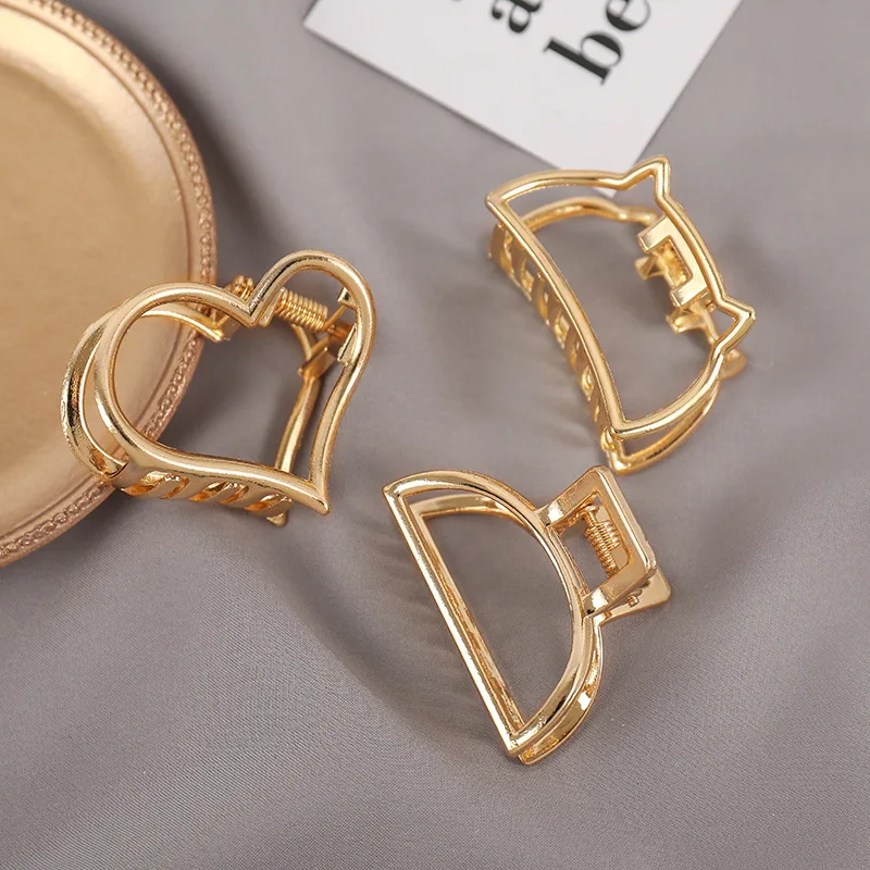 2021 New Women Elegant Gold Hollow Geometric Metal Small Hair Claw Vintage Hairpins Headband Hair Clips Fashion Hair Accessories