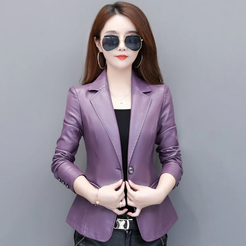 2023 New Spring Autumn Short Leather Jacket Women Korean Fashion Femme Slim Motorcycle Leather Blazer Ladies Coat Tide 5XL D3260