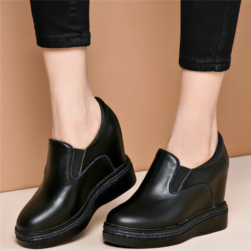 

Pumps Shoes Women Genuine Leather Platform Wedges High Heel Ankle Boots Female Slip On Round Toe Fashion Sneakers Casual Shoes