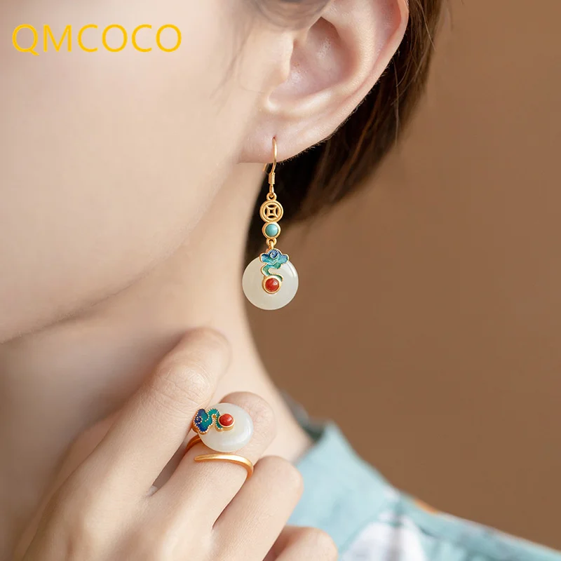 

QMCOCO New Silver Color Classic Vintage Design White Stone Earrings For Woman And Girl Birthday Party Ear Jewelry Accessories