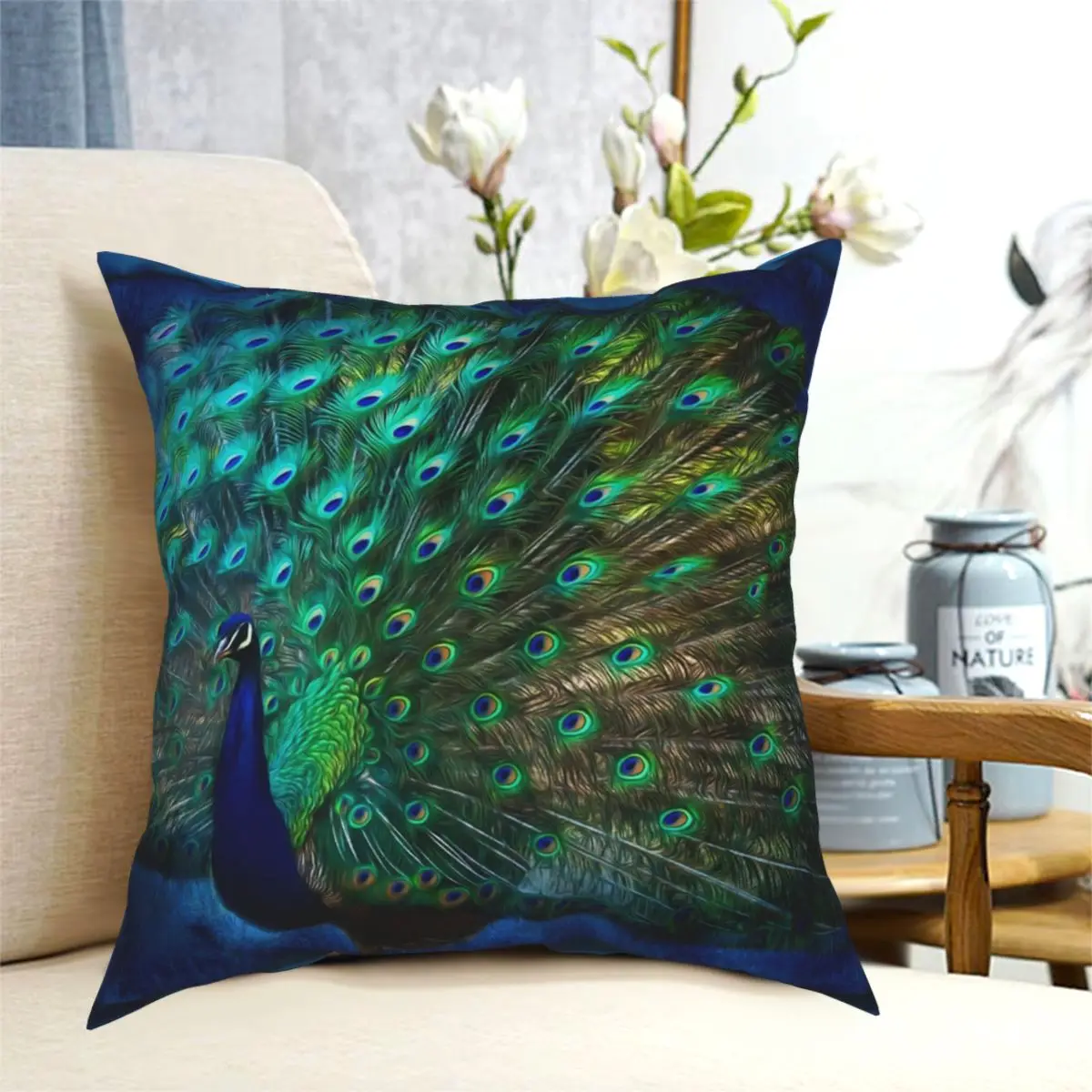 Being Yourself Peacock Art Square Pillowcase Creative Zip Decor Pillow Case for Car Cushion Cover 45*45cm