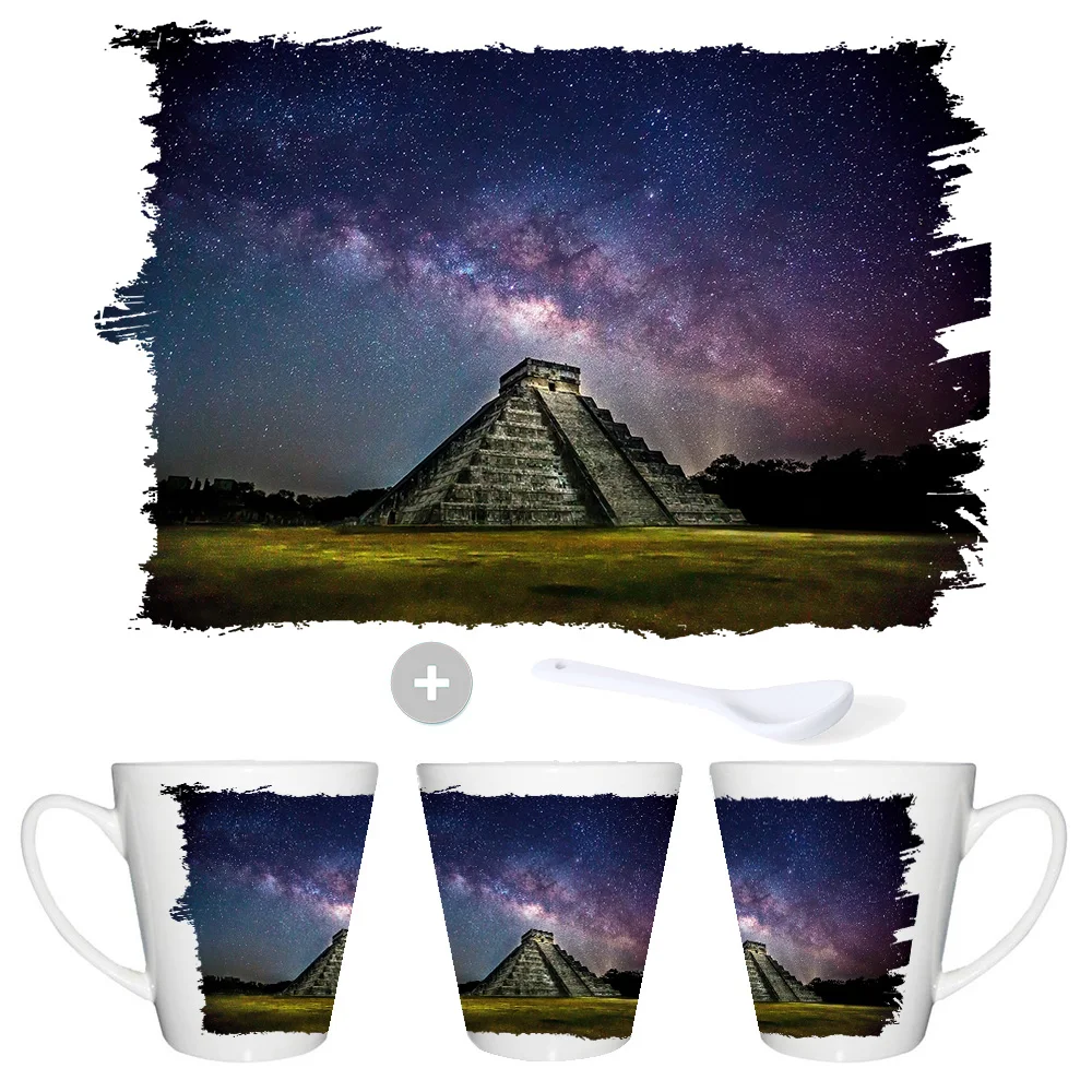 MERCHANDMANIA Cup CONICA temple MAYA Aztec jungle spoon picnic tea coffee personalized washable dishwasher ceramic