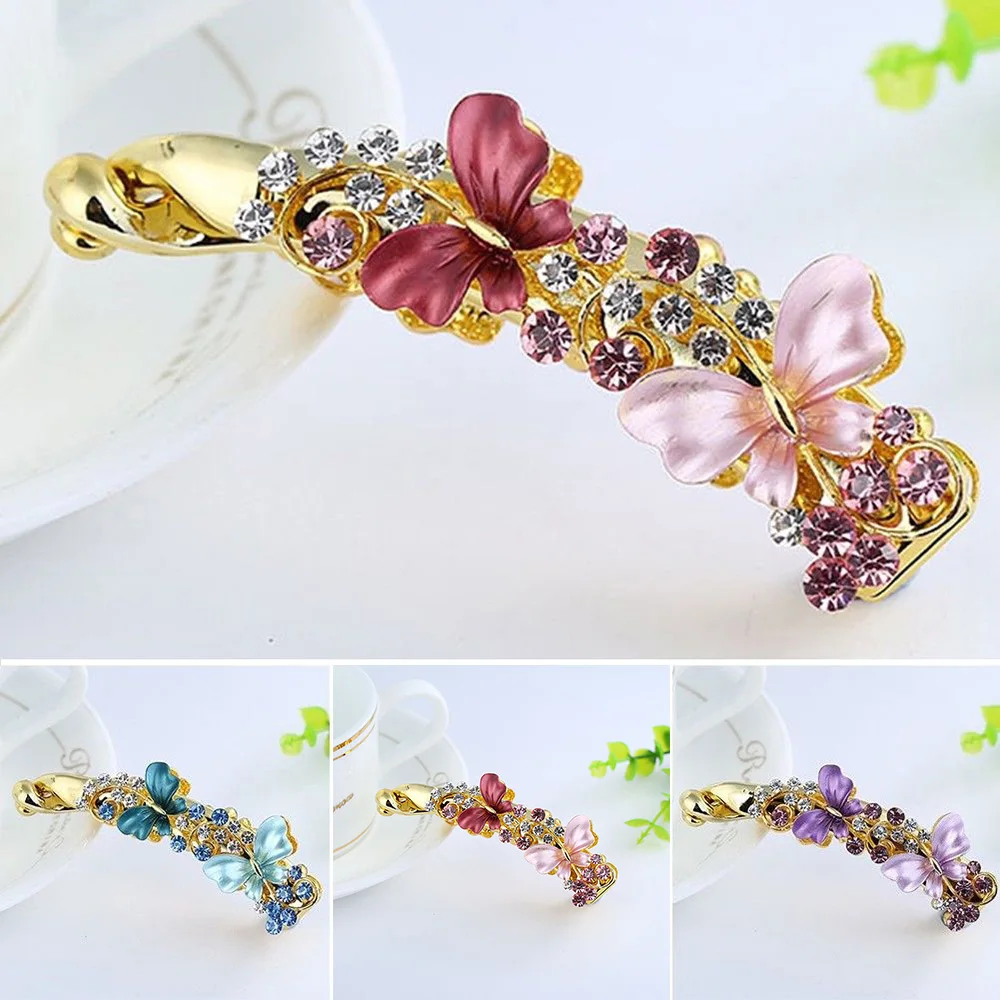 Lady Elegant Barrettes Butterfly Alloy Banana Hairpin Claw Ponytail Holder Hair Clip Hair Accessories Headwear