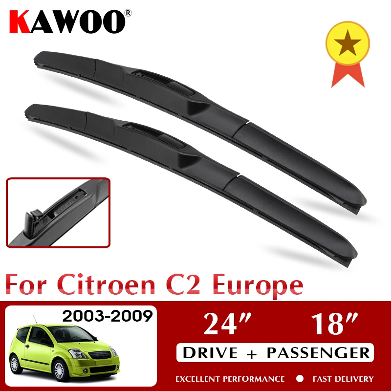 

KAWOO Wiper Car Wiper Blades For Citroen C2 Europe 2003-2009 Windshield Windscreen Front Window Accessories 24"+18" LHD RHD