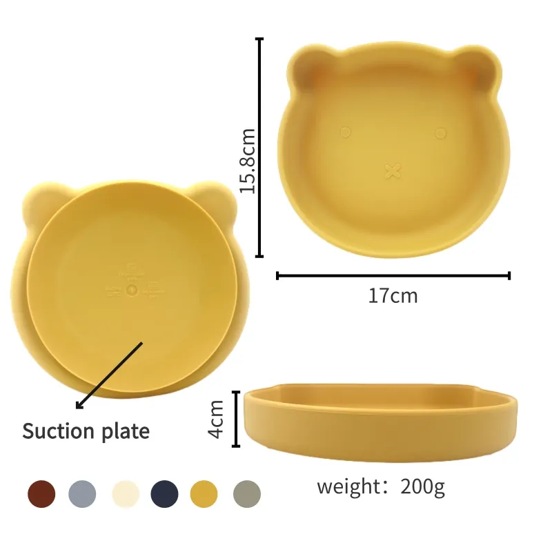 Baby Solid Cute Cartoon Children Dishes Suction Toddle Training Tableware Kids Feeding Bowls Baby Safe Silicone Dining Plate