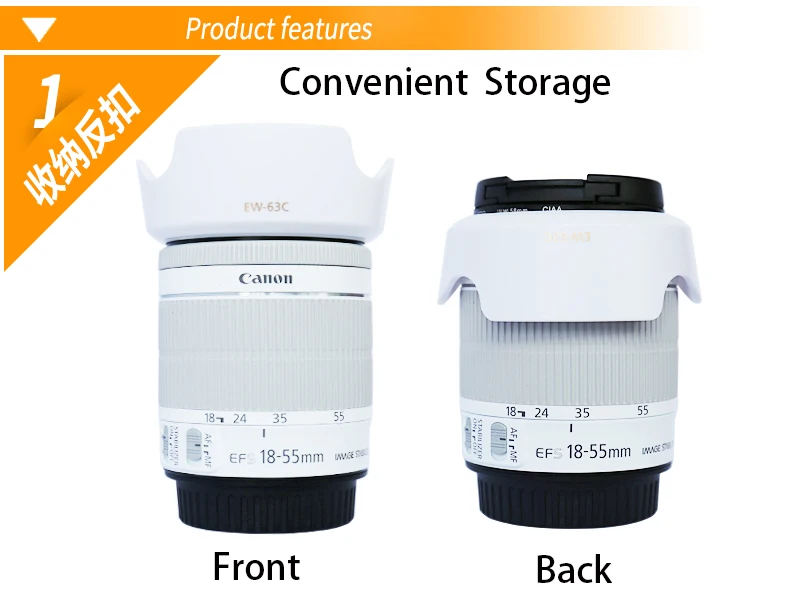 BIZOE-Capucha de lente de cámara Canon, accesorios de cámara bloqueados blancos, EW-63C, 18-55, STM, SLR, 800d /760d /750d /700d /200d /100d, 58mm