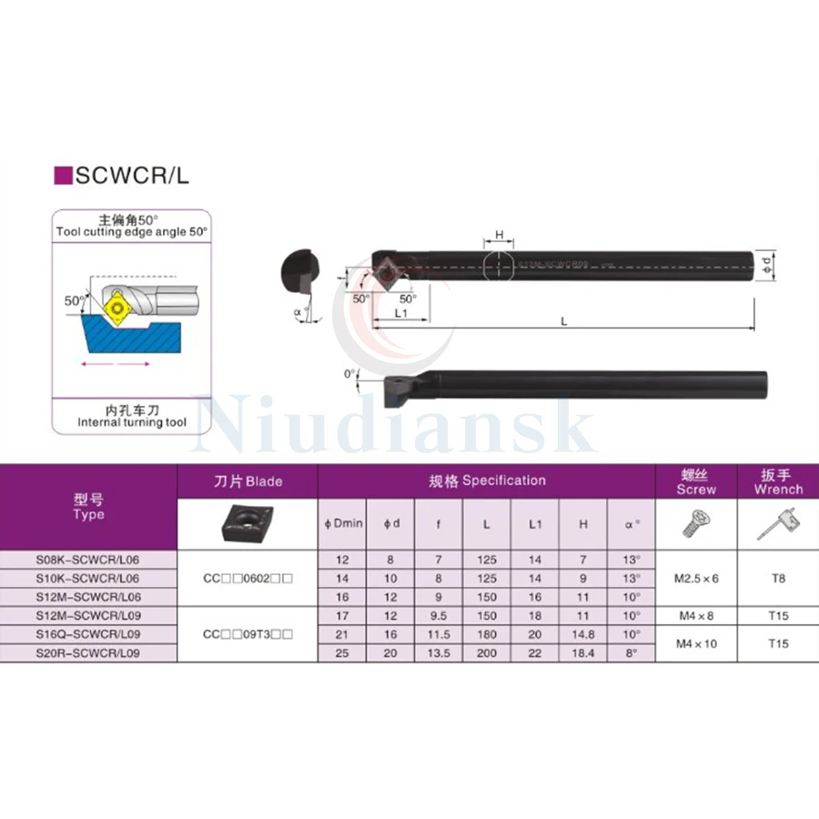 S12M/S16Q/S20R-SCWCR09 50 ° CNC инструмент для обточки внутреннего отверстия, винтовой тип, небольшой сверлильный инструмент + CCGT вставки из твердого сплава для алюминия