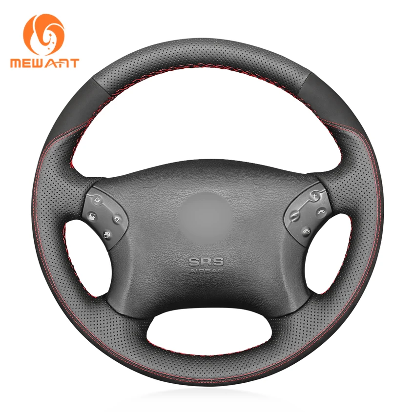 

MEWANT Black Genuine Leather Steering Wheel Cover for Mercedes Benz C-Class W203 2000 2001-2004 2005 2006 2007 C32 AMG 2002-2003