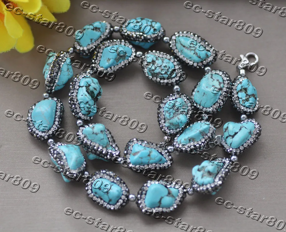 

Z11168 18" 25mm Blue Baroque Turquoise Bead CZ Necklace Choker