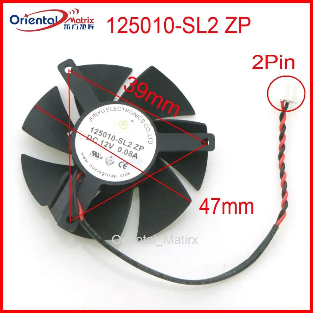 Free Shipping 125010-SL2 ZP HA5010M12F-Z 12V 0.08A 47mm g5005 gt705 GT720 GT730 HD7750 HD8570 Graphics Card Cooler Fan 2Pin