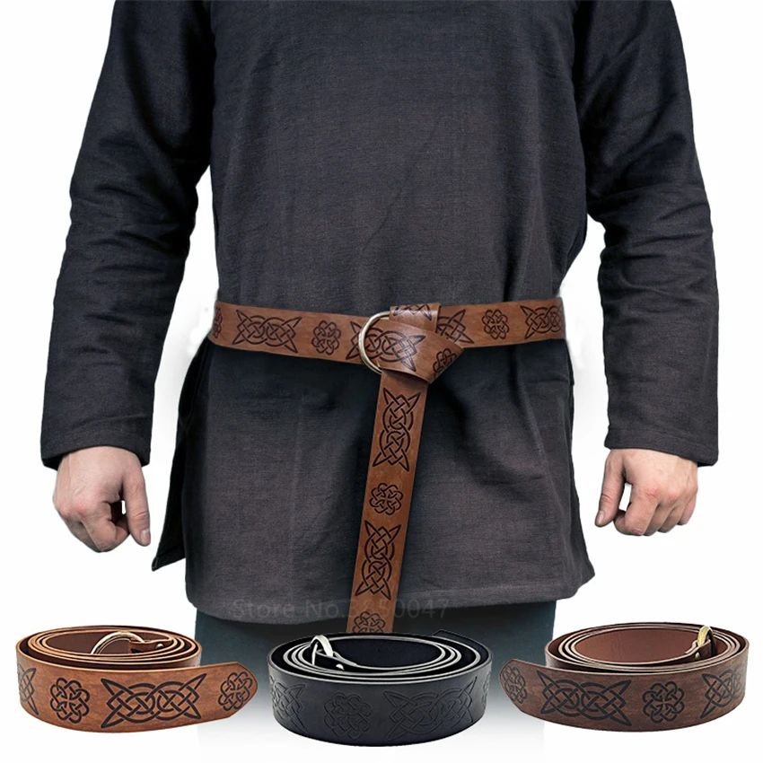 Medieval Warriors Waist Ring Retro Gothic Celtic Knight Embossed Stage Tools Belt Cosplay Clothing for Men Cosplay Costumes